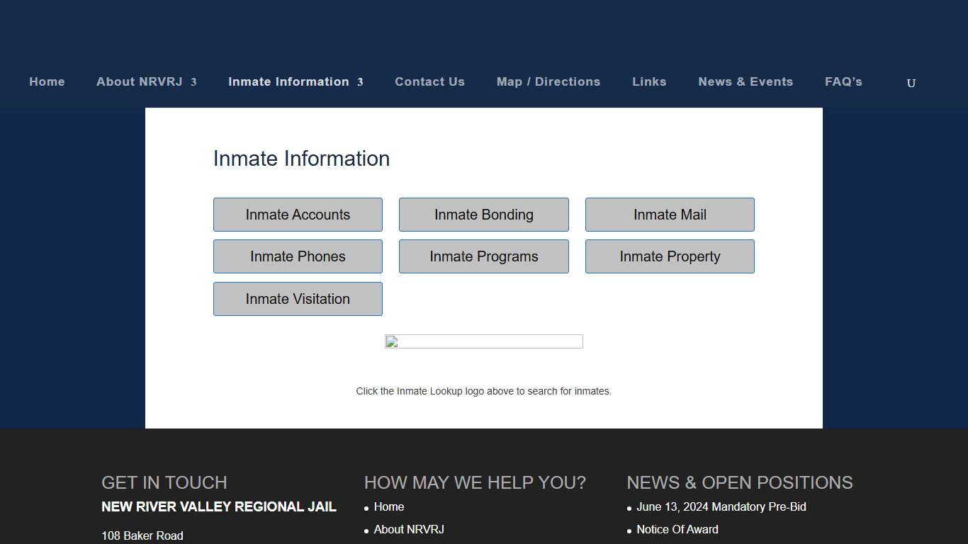 Inmate Information New River Valley Regional Jail